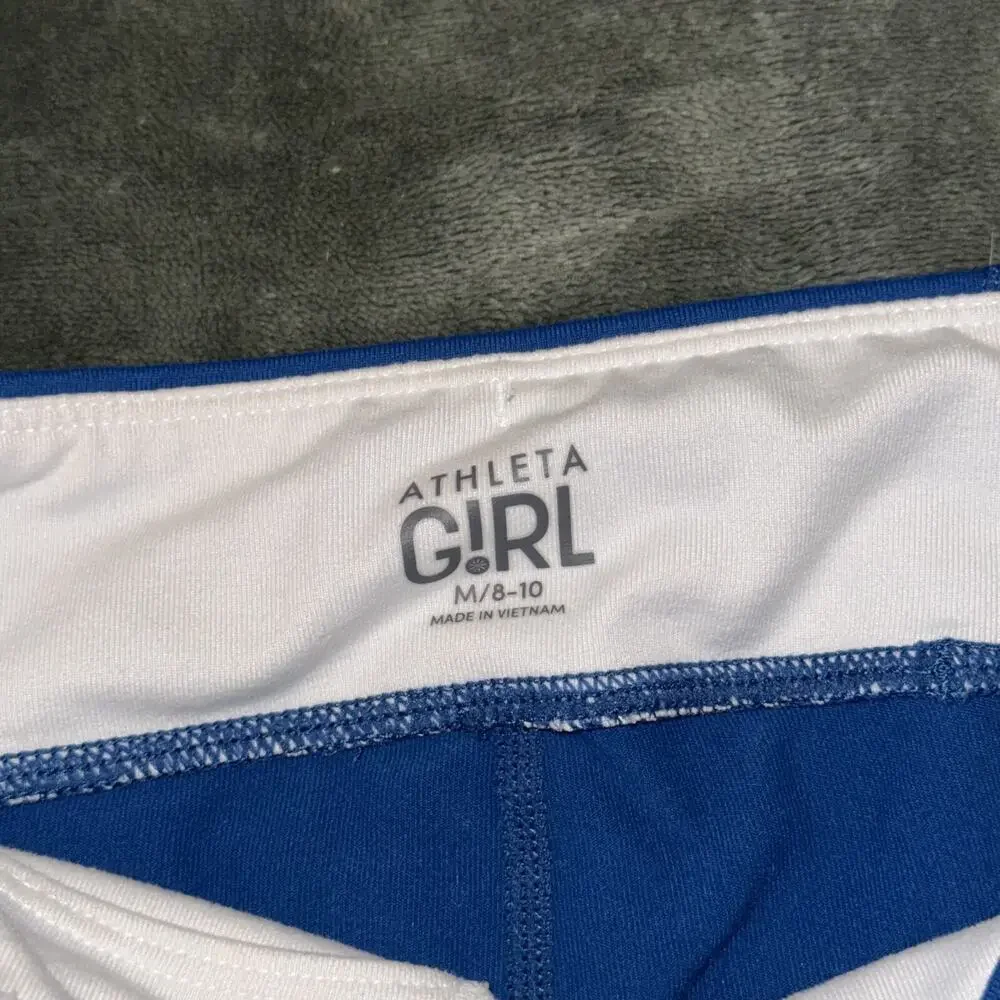 Athleta Girl Leggings M/8-10 Blue White Striped‎ Stretch Activewear Pull-On